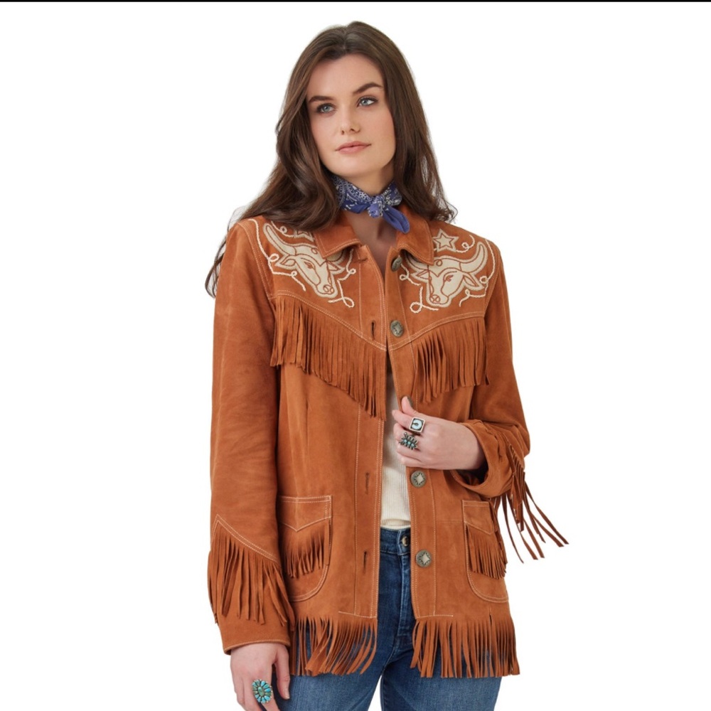 Double. D Ranch Dobie leather Fringe Jacket roping steer DDR concho  Rtl $995 M
